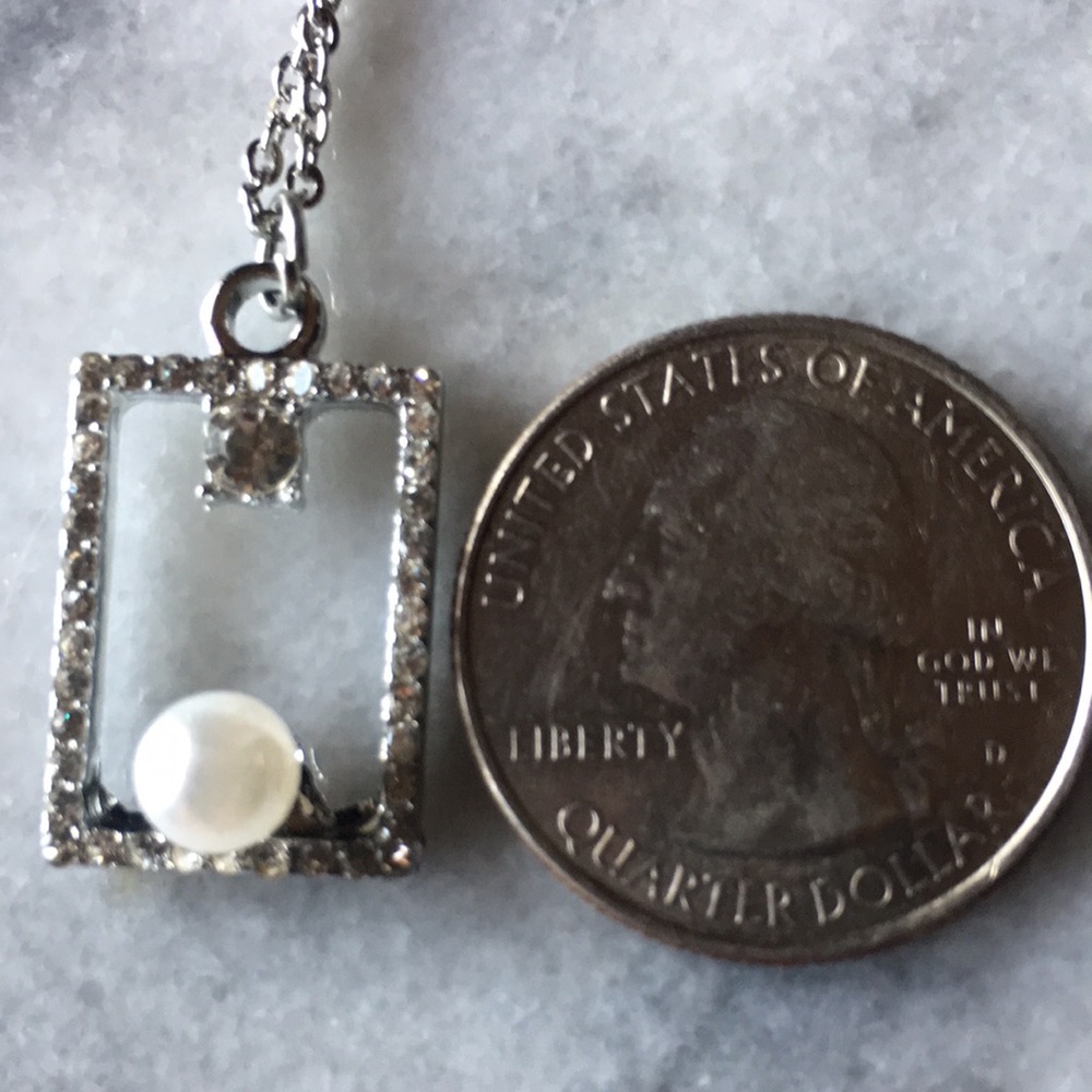 Pearl & CZ Rectangular Necklace - Picture 5 of 16